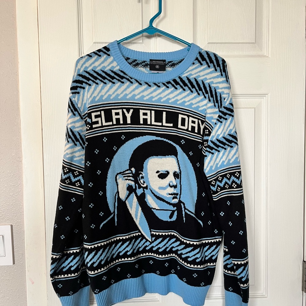 Slay All Day Graphic Sweater - Black and Blue
